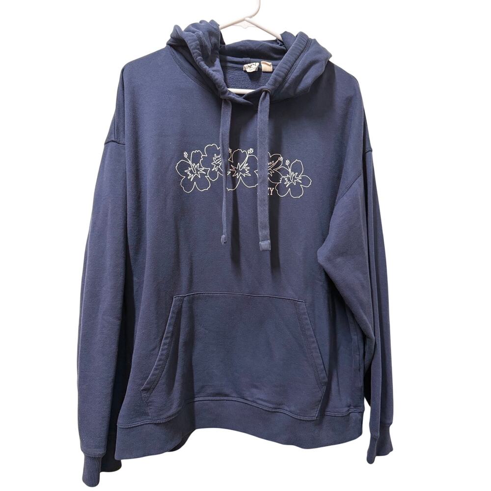 ROXY Navy Blue Hoodie with Hawaiian flowers Womens size Xtra Large